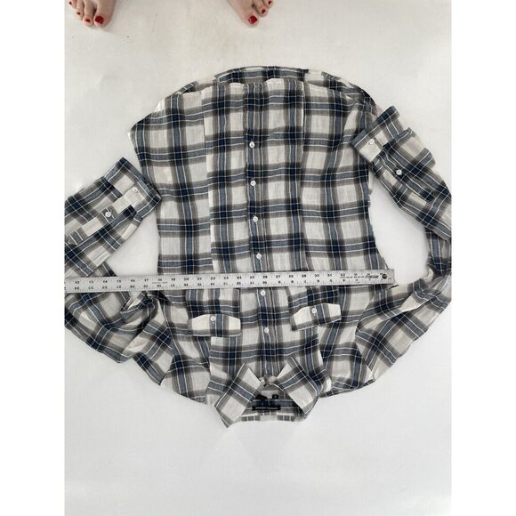 Sandra Ingrish Women’s Plaid Lightweight Collared Button Up Roll Tab Blouse Sz S - Picture 8 of 8